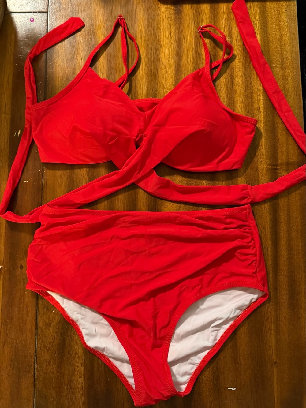 Red High-Waist Wrap Bikini Set - Women Swim